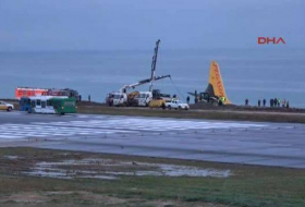 Pegasus-Jet kommt in Trabzon bei der Landung von der Piste ab