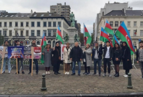   Vertreter der aserbaidschanischen Diaspora veranstalten eine Protestkundgebung  